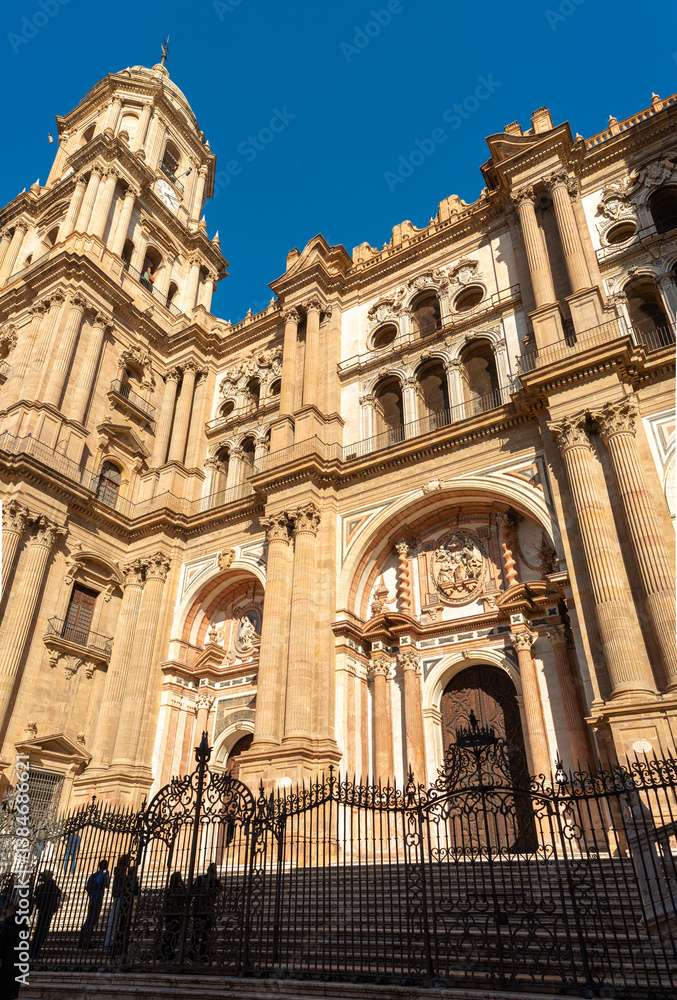 Malaga, Spain: Entrance facade of the Cathedral with the bell tower Malaga, Spain: Entrance facade of the Cathedral with the bell tower