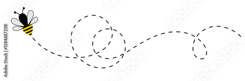 Bee flying icon set. Bee flying on a dotted path isolated on the white background. Bee flying in different style vector illustration.