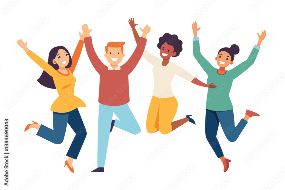 Diverse People Jumping with Raised Arms in Joyful Celebration on Transparent Background Diverse People Jumping with Raised Arms in Joyful Celebration on Transparent Background