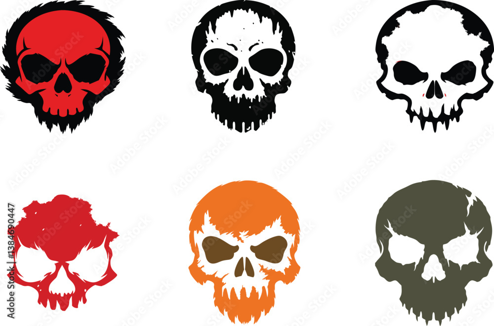 Fototapeta premium set of skull and crossbones vector icons, set of skulls, skull and crossbones on white background.