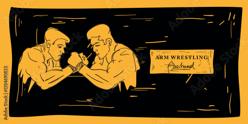 Arm Wrestling freehand drawing, vector illustration design.