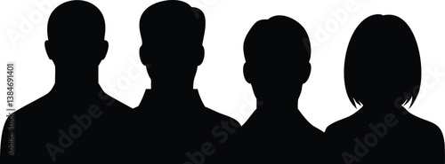 Four Head and Shoulder Silhouettes in a Row on Transparent Background