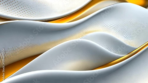 Abstract waves of white and gold flowing gracefully, creating a serene and elegant backdrop