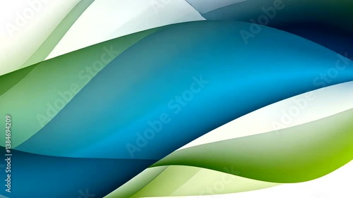 Abstract flowing waves in green and blue hues creating a serene background for design