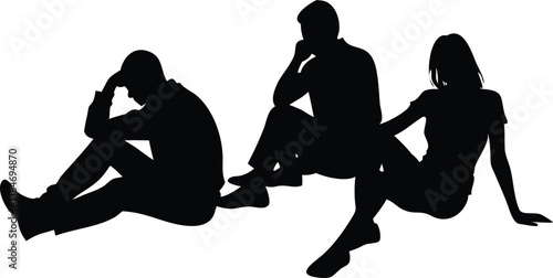 Silhouette Group Sitting Together Transparent Background Stress Loneliness Solitude