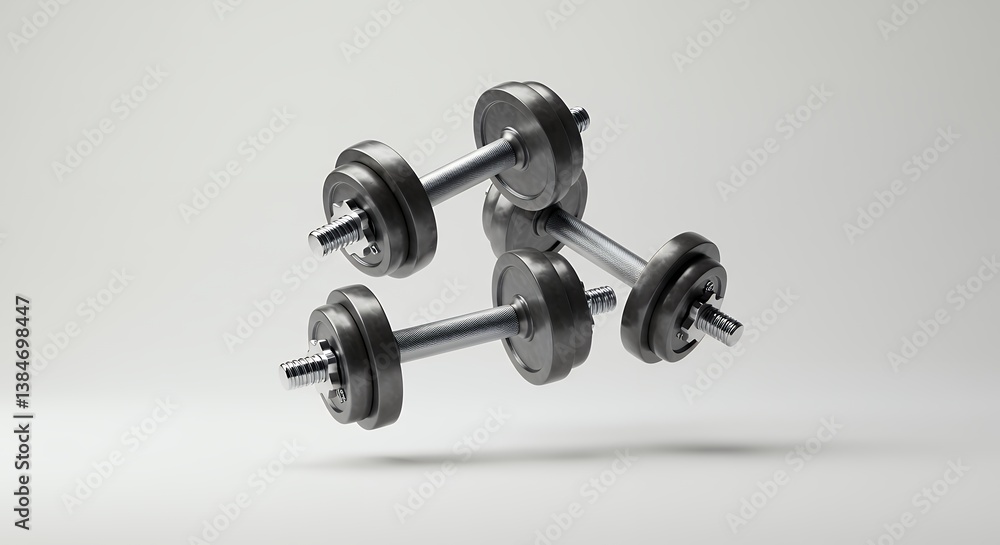 Metallic dumbbells arranged in a stack, showcasing fitness and strength training Metallic dumbbells arranged in a stack, showcasing fitness and strength training