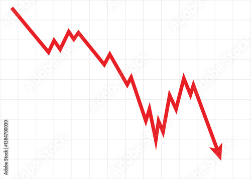 Red Business Arrow Graph Going Down Through Volatility Representing Loss and Decline in Unpredictable Times