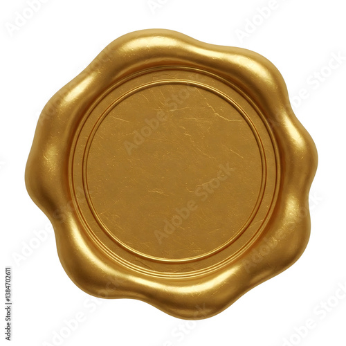 Gold stamp isolated on white. Gold blank wax seal concept. 3d rendering