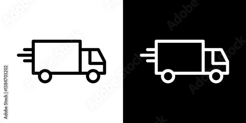 Fast shipping delivery truck icons vector set in stroke line style