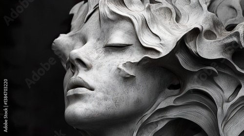 Serene Stone Face: Abstract Sculpture in Gray