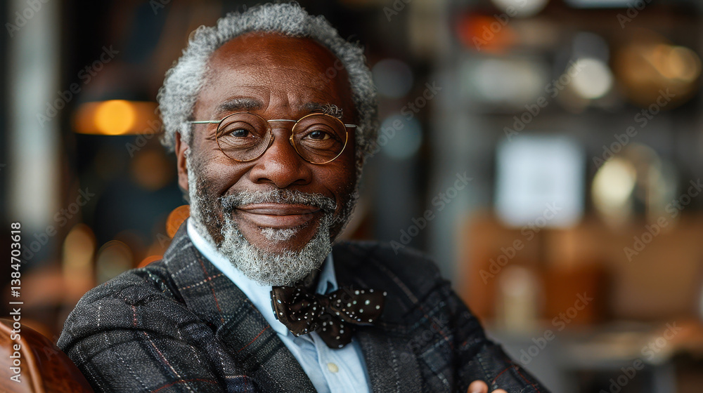 Confident Senior African American Businessman in Formal Attire with Bow Tie, Portrait on Isolated White Background, Professional Corporate Leader with Glasses, Indoor Setting Confident Senior African American Businessman in Formal Attire with Bow Tie, Portrait on Isolated White Background, Professional Corporate Leader with Glasses, Indoor Setting