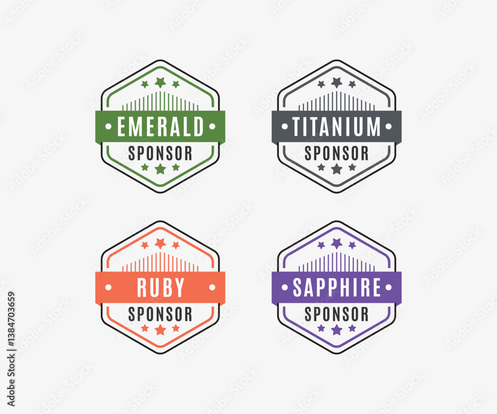 Hexagon Emerald, Titanium, Ruby, Sapphire Sponsor Badge, Vector Illustration Hexagon Emerald, Titanium, Ruby, Sapphire Sponsor Badge, Vector Illustration