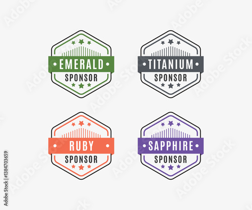 Hexagon Emerald, Titanium, Ruby, Sapphire Sponsor Badge, Vector Illustration