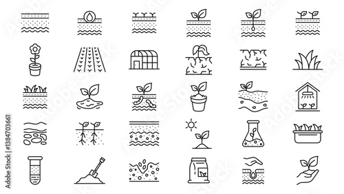 Collection of soil grounding and gardening icons vector design in trendy style with editable stroke