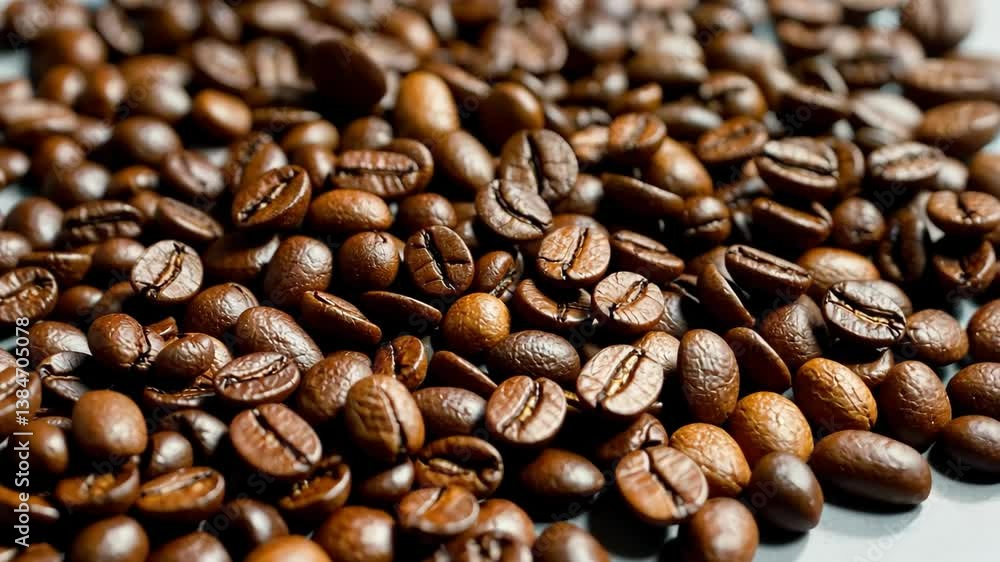 Roasted Coffee Beans Cascade: Aromatic Close-Up for Beverage and Food Industry Resources Roasted Coffee Beans Cascade: Aromatic Close-Up for Beverage and Food Industry Resources