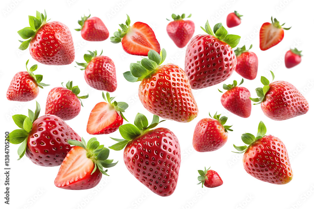 Strawberry Collection with Cut Halves on Transparent Background Strawberry Collection with Cut Halves on Transparent Background