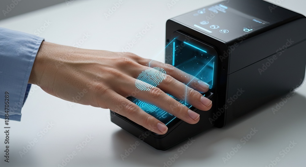 Fototapeta premium Biometric security concept with futuristic fingerprint scanner on touchscreen device