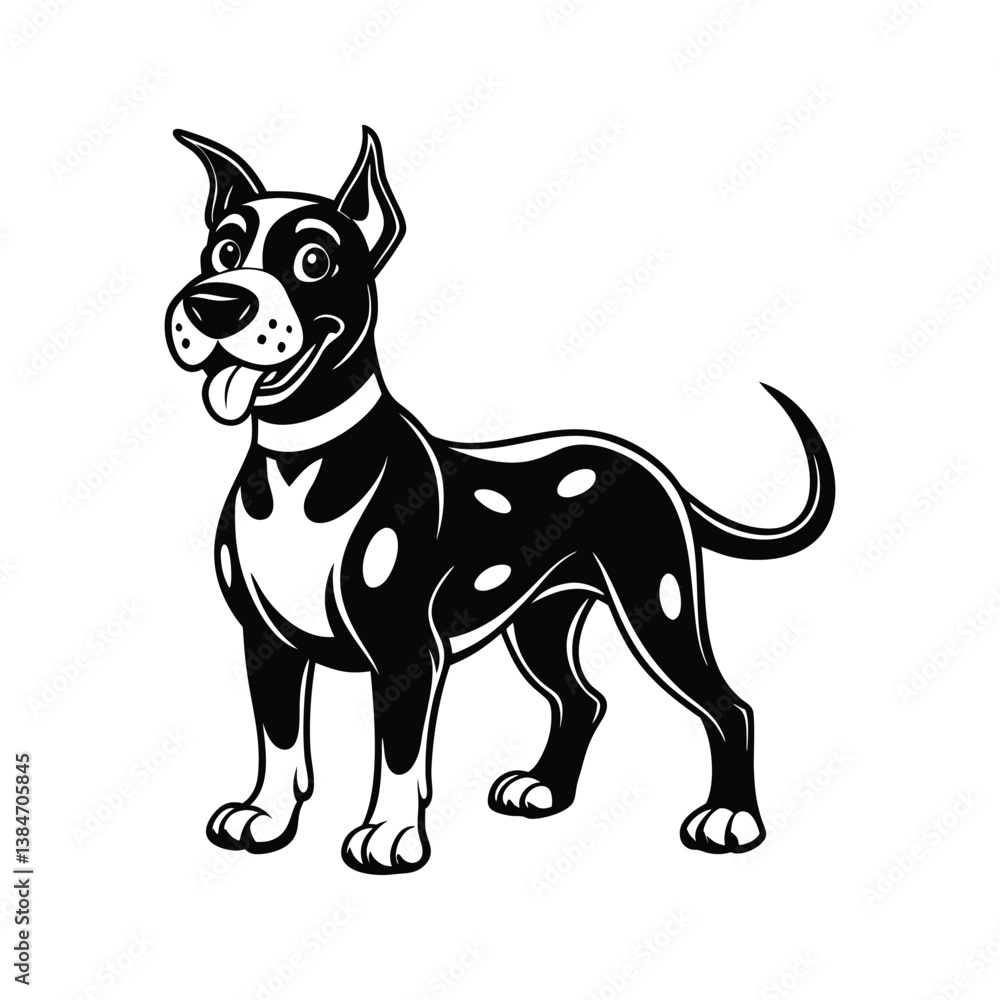 Obraz premium Black and white Great Dane dog with collar silhouette isolated on white background