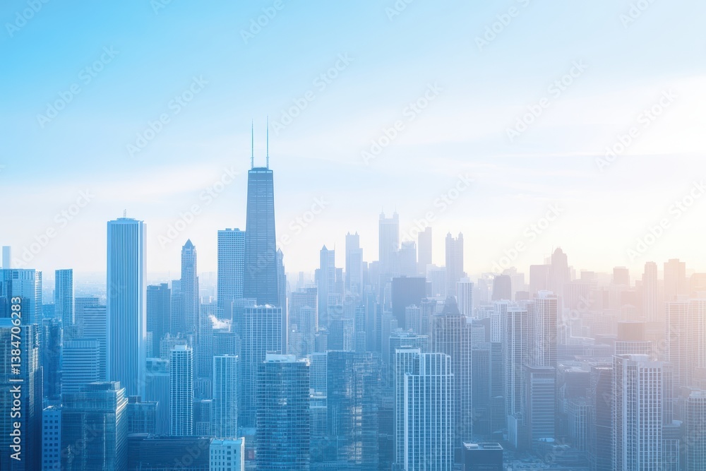 Skyline View of Chicago at Sunrise with Soft Blue and Orange Hues Skyline View of Chicago at Sunrise with Soft Blue and Orange Hues