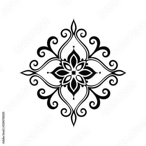 Black and white ornamental heart silhouette isolated on white background