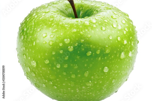 Green apple, water droplets