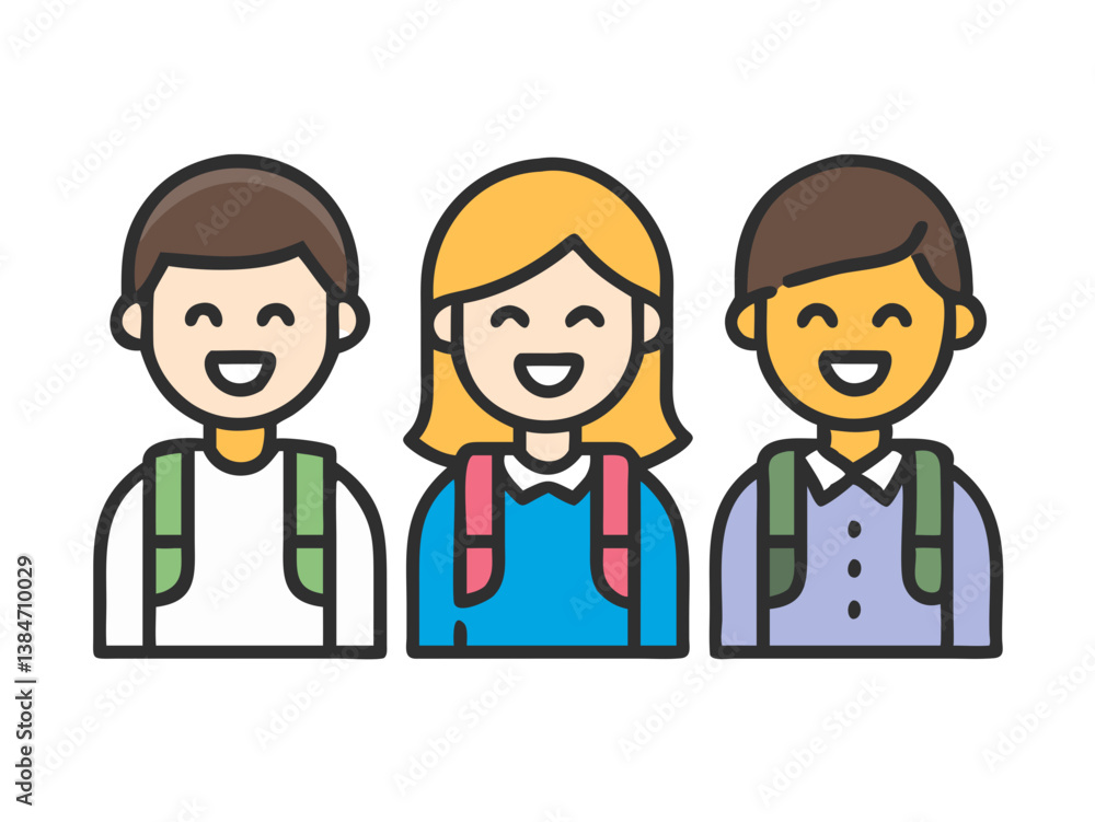 Smiling children group with school backpacks Smiling children group with school backpacks