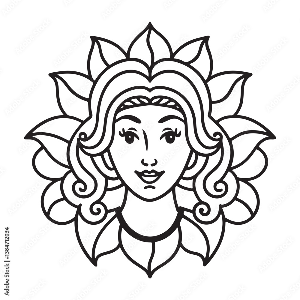 Floral flower with women face outline vector art illustration Floral flower with women face outline vector art illustration