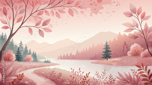 *Watercolor texture background, soft rosy blend with gentle leaf motifs, peaceful nature-inspired design with copy space*  