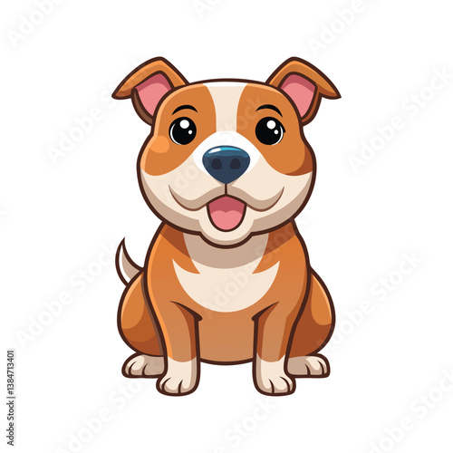 Cartoon dog with white and gray coat standing happily vector illustration isolated on white background