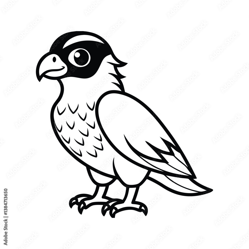 Fototapeta premium Cartoon falcon with sharp feathers silhouette isolated on white background