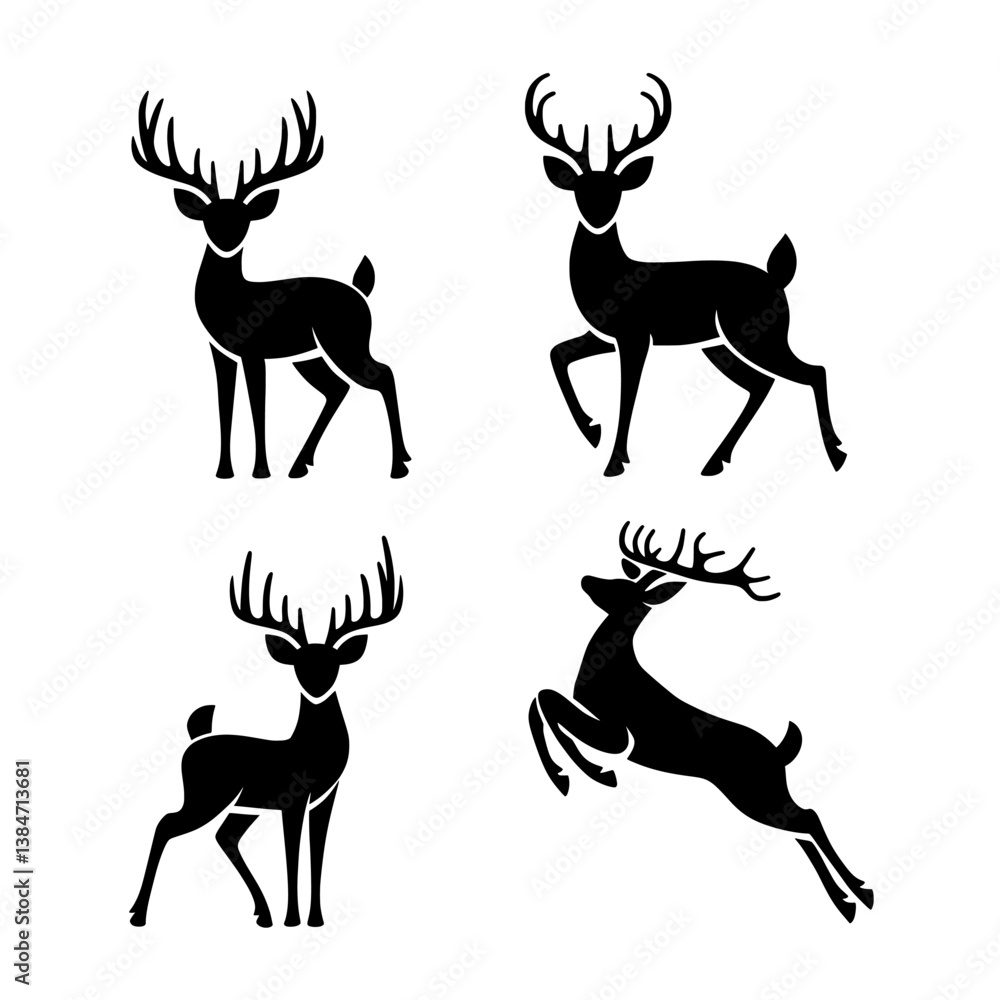 Fototapeta premium Deer silhouette vector set illustration for christmas or winter design and decoration ideas