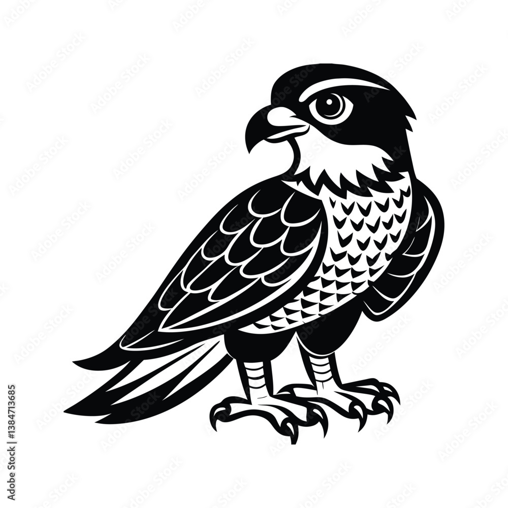 Obraz premium Cartoon falcon with striking feathers silhouette isolated on white background