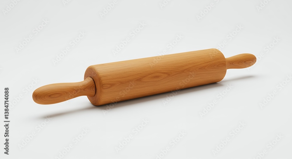 Classic wooden rolling pin isolated against a minimalist white backdrop Classic wooden rolling pin isolated against a minimalist white backdrop