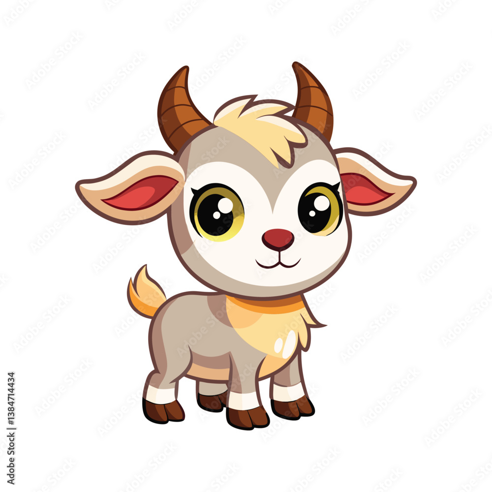 Obraz premium Cartoon goat with adorable features and big eyes vector illustration isolated on white background