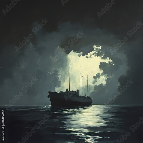 Midnight Voyage: A Ship at Sea Under a Dramatic Sky