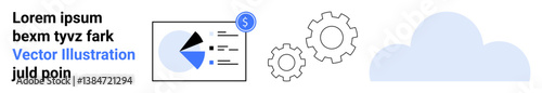 Pie chart with analytics, two gears for process optimization, and cloud for cloud computing. Ideal for technology, data management, finance, analytics, web solutions, innovation simple landing page