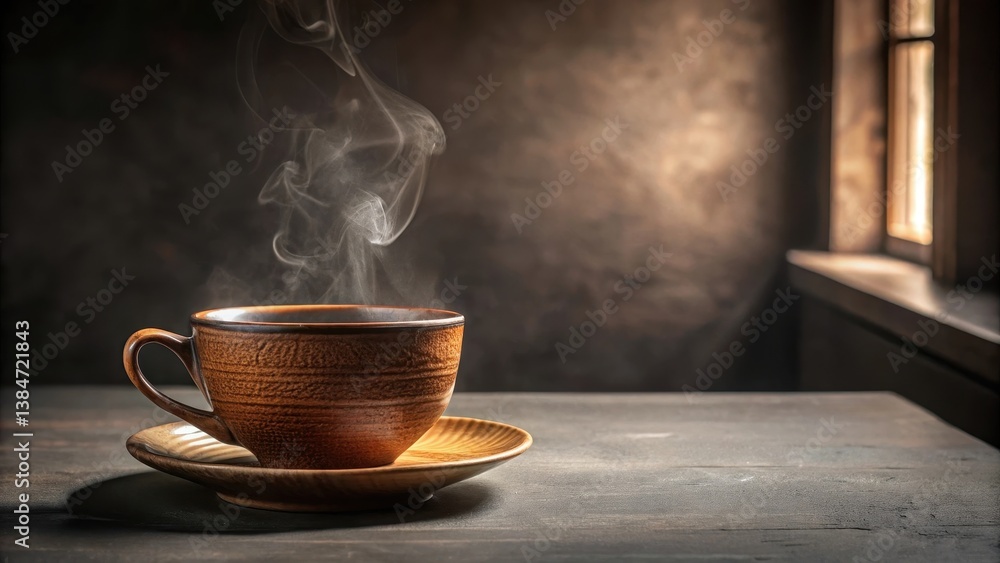 A steaming cup of comfort on a rustic wooden table, bathed in warm, ambient light near a window. A steaming cup of comfort on a rustic wooden table, bathed in warm, ambient light near a window.