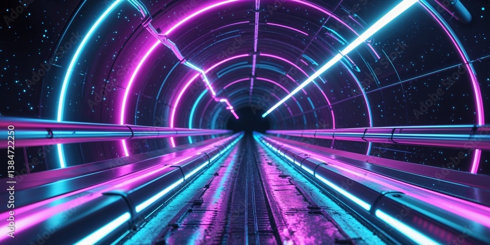 Obraz premium Futuristic Neon Tunnel Vision A Hypnotic Passage Through the Digital Age.