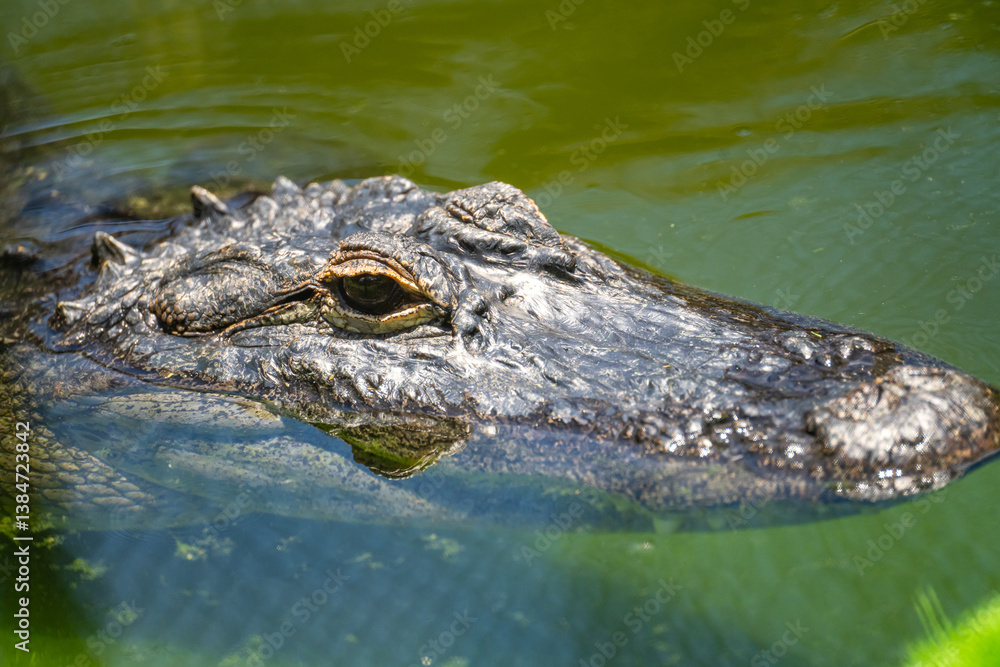 Obraz premium Close -up of American alligator (Alligator mississippiensis) at Panaewa Rainforest Zoo and Gardens, Hawaii