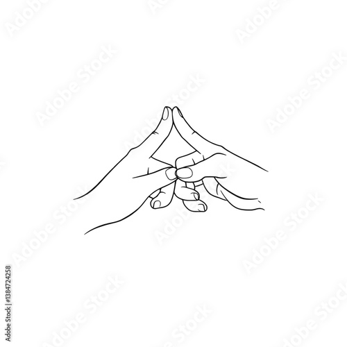 Hands in Gyan Mudra, Finger Point Connection, Line Art Illustration.