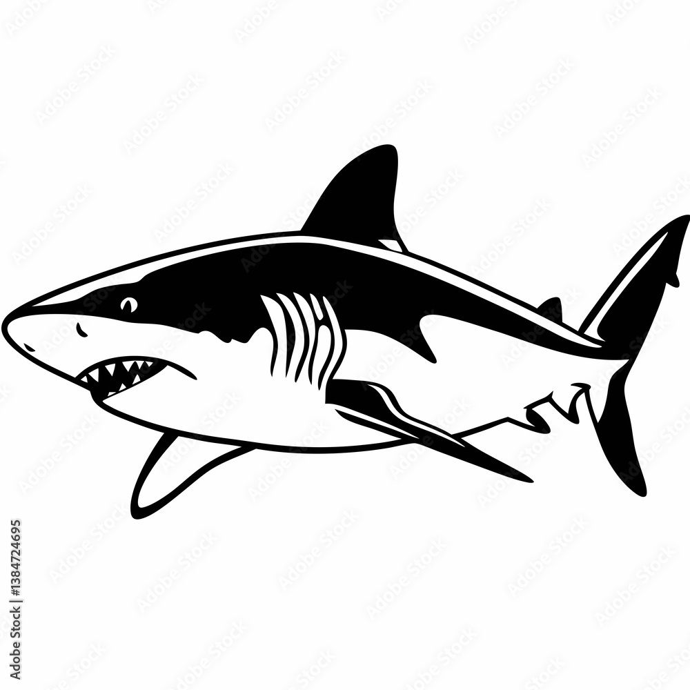Fototapeta premium Great white shark vector illustration, a dangerous ocean predator fish isolated on white