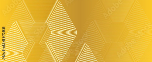 Abstract gold background with glowing geometric lines. Modern shiny blue hexagon lines pattern. Technology futuristic concept. Suit for poster, banner, brochure, cover, flyer. Vector illustratio