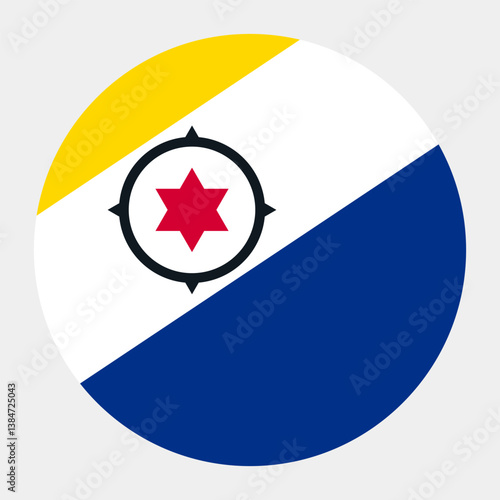 Dutch Caribbean flag. Caribisch Nederland circle flag. Flag icon. Standard color. Round flag. Computer illustration. Digital illustration. Vector illustration.