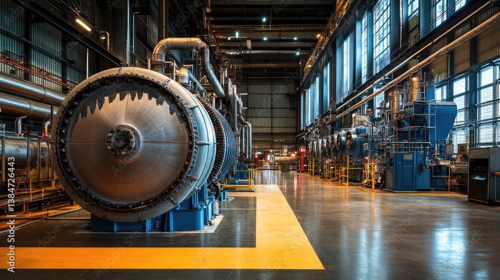 Industrial Equipment and Machinery in a Modern Factory Interior with Pipes and Large Machinery on Display Industrial Equipment and Machinery in a Modern Factory Interior with Pipes and Large Machinery on Display