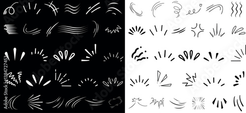 Dynamic line sparkle and line movement elements for graphic design, bstract motion lines, spark bursts, and wave effects for creative projects and illustrations