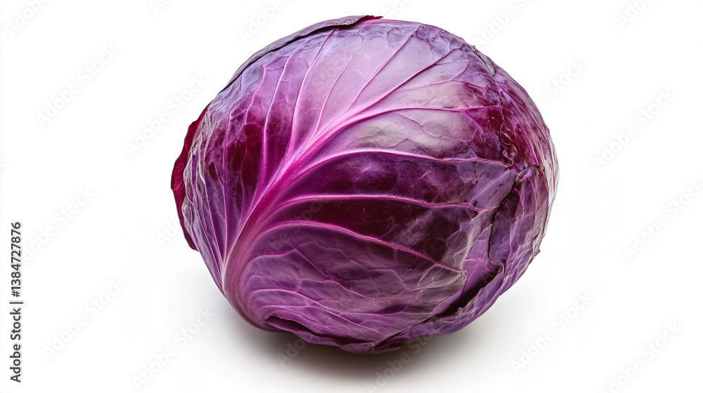 A single vibrant red cabbage, isolated on a white background, A single vibrant red cabbage, isolated on a white background,