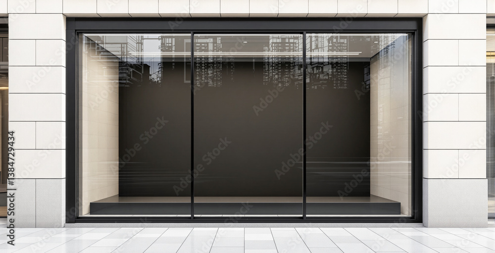 custom made wallpaper toronto digitalEmpty storefront window with clean architecture, modern design style, white tile exterior background. Concept of blank space for mockup or template. Ai generative