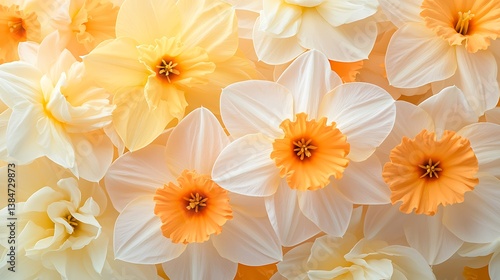 Spring flora blooming daffodils in nature close-up view of vibrant flowers