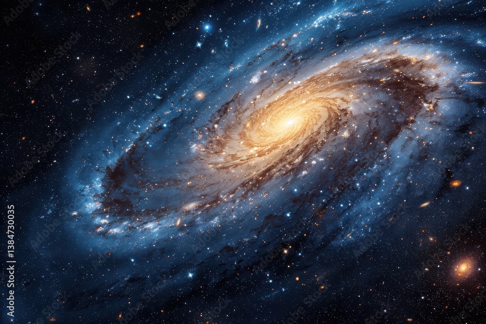 Fototapeta premium Spiral galaxy swirling with stars and cosmic dust in deep space