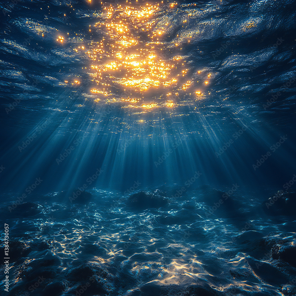 Naklejka premium A glowing underwater scene with soft light reflecting off the surface of the ocean, creating a magical atmosphere